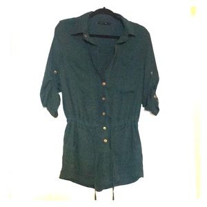 Forest green short utility romper